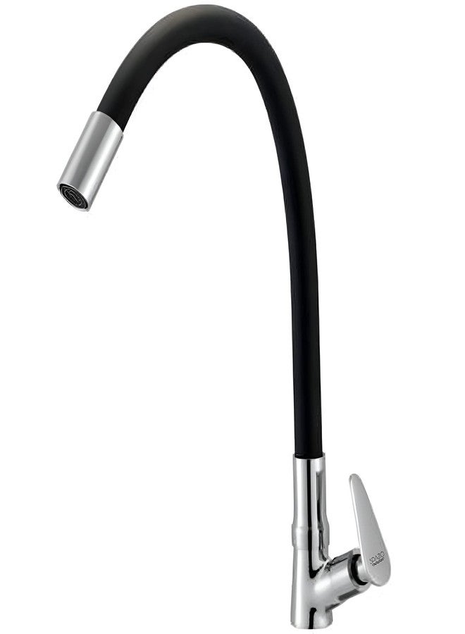 SPAZIO صنبور SPAZIO Vignette المرن ذو العنق المعقوف المصنوع من النحاس الأصفر، مزود بخرطوم سيليكون مرن بزاوية 360 درجة ونمط تدفق أحادي، للماء الساخن/البارد لحوض المطبخ، حنفية حوض الغسيل، مطلية بالكروم، لون فضي، صنبور عمودي - Image 1